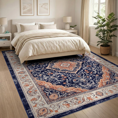 Navy Floral Blue and Teal Navy Blue Persian Floral Medallion Area Rug