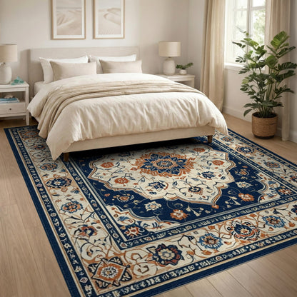 Blue and Teal Navy Persian Medallion Floral Area Rug