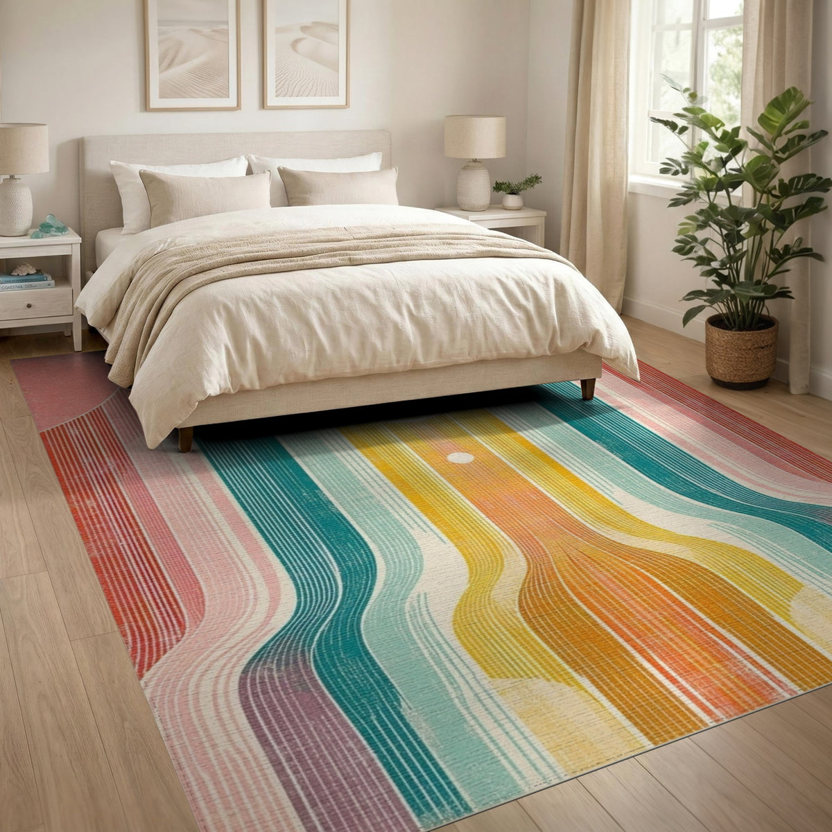 Vibrant Retro Sunburst Area Rug
