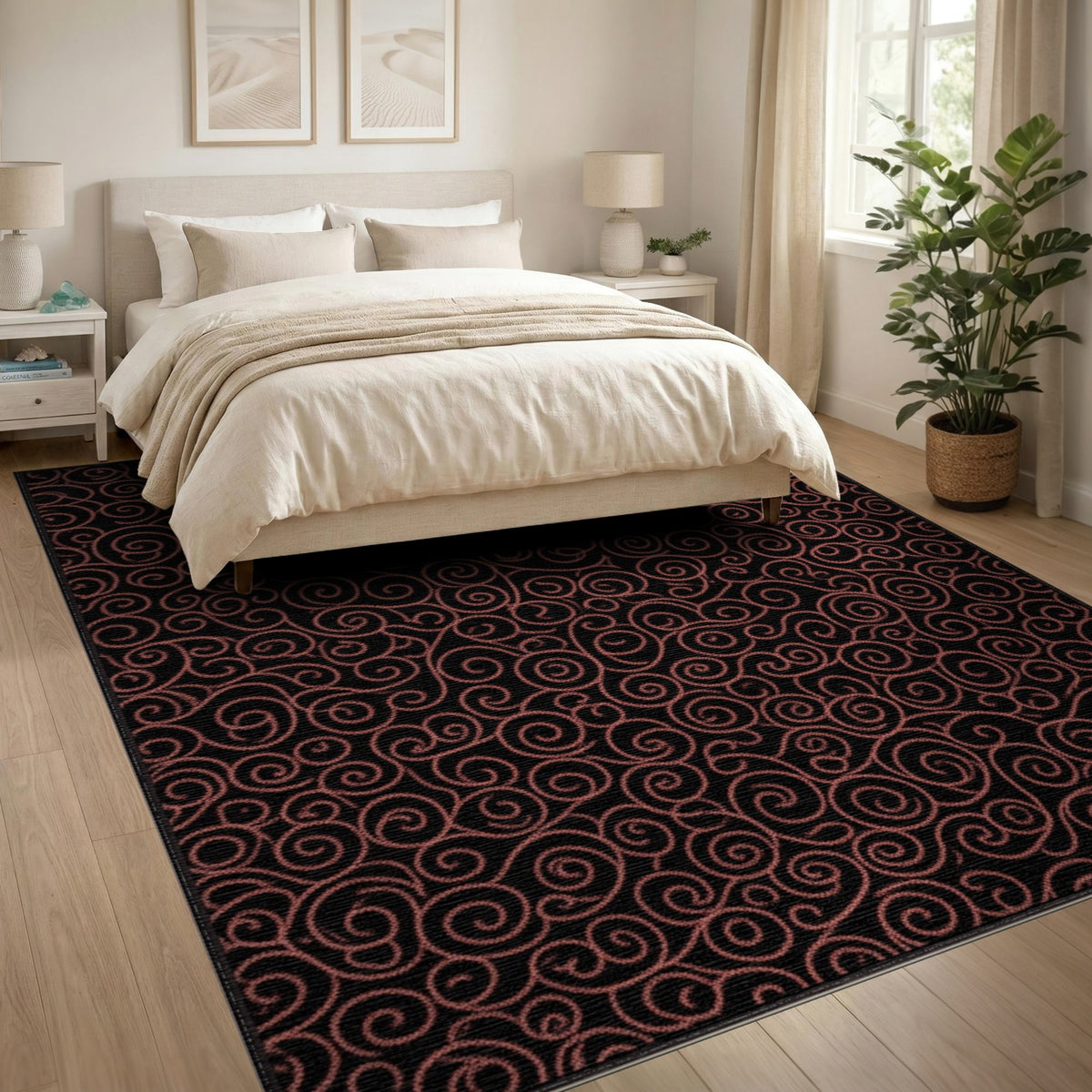 Red Spiral Swirl Area Rug