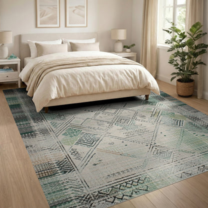 Teal Distressed Tribal Area Rug
