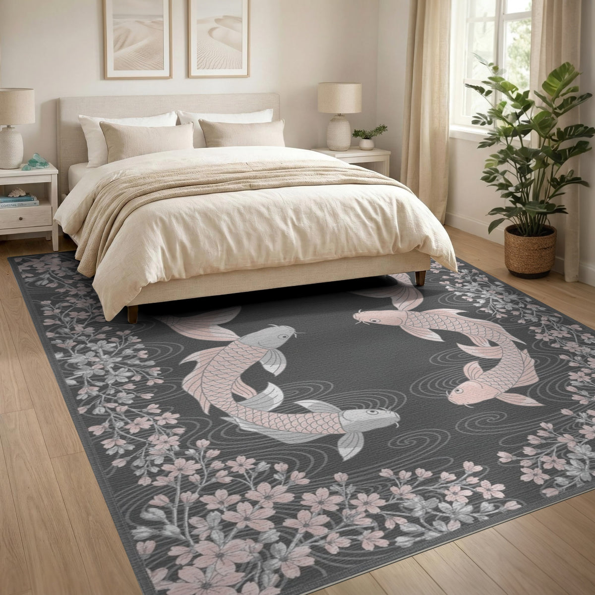 Pink Koi Cherry Blossom Area Rug
