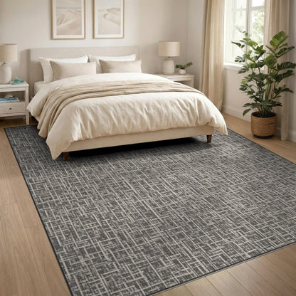 Grey Geometric Washable Geometric Modern Area Rug