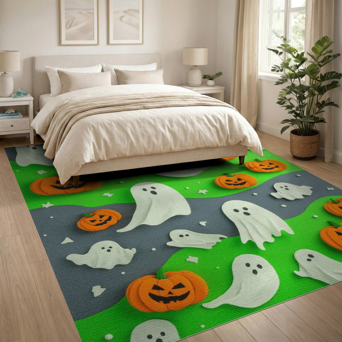 Multi-color and Patterns Halloween Ghosts and Pumpkins Kids Area Rug