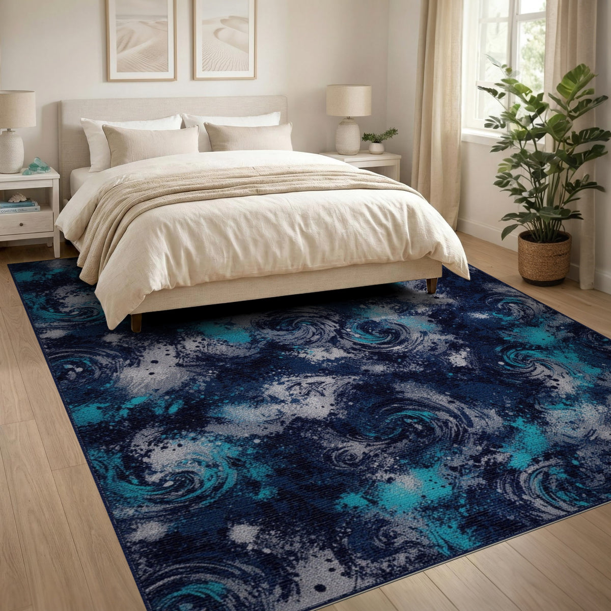 Blue Teal Vortex Swirl Area Rug