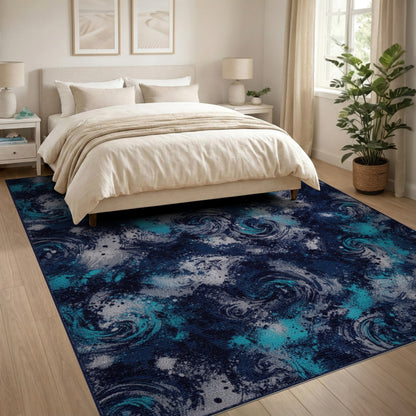 Blue Teal Vortex Swirl Area Rug