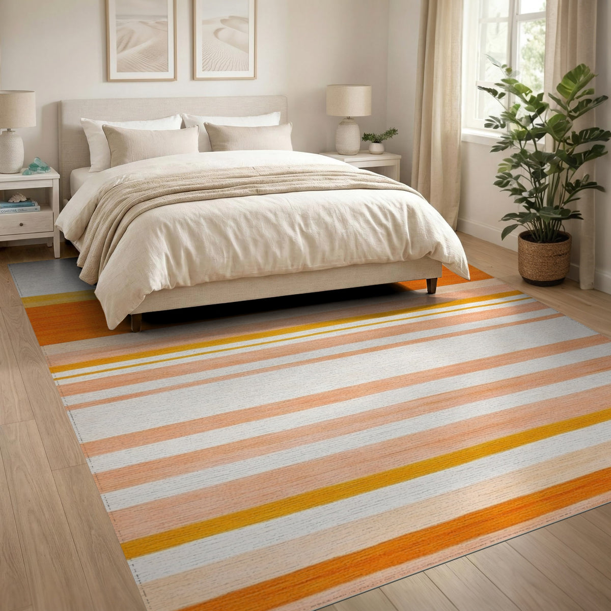 Orange Sunset Striped Washable Area Rug
