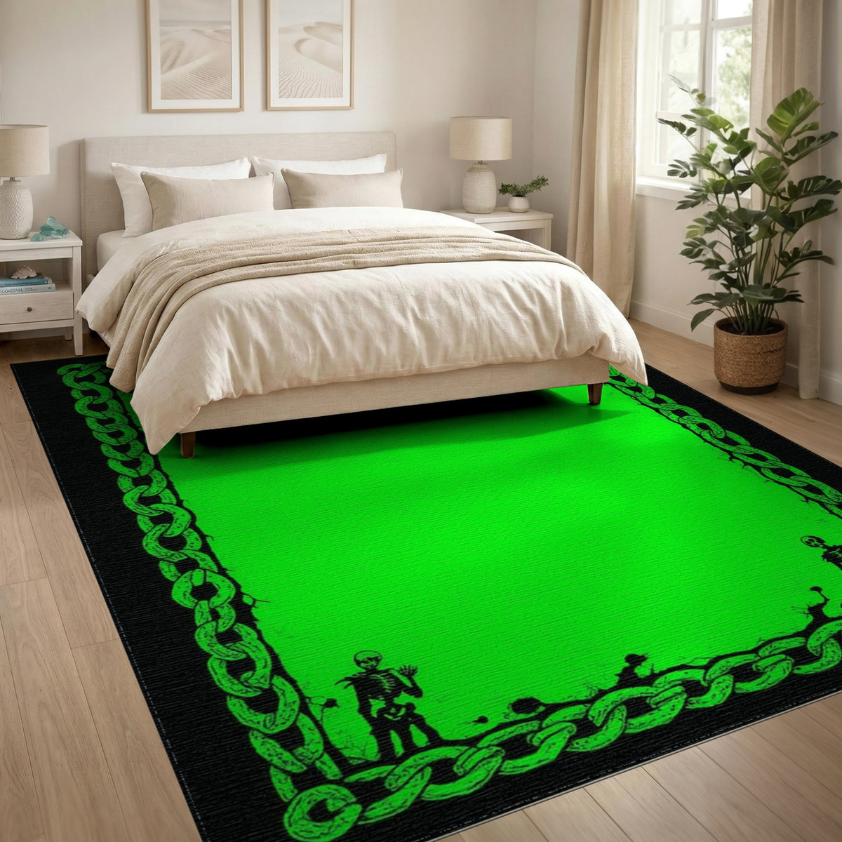 Green Distressed Chain Skeleton Area Rug