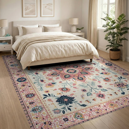 Pink Floral Medallion Vintage Floral Vintage Rug