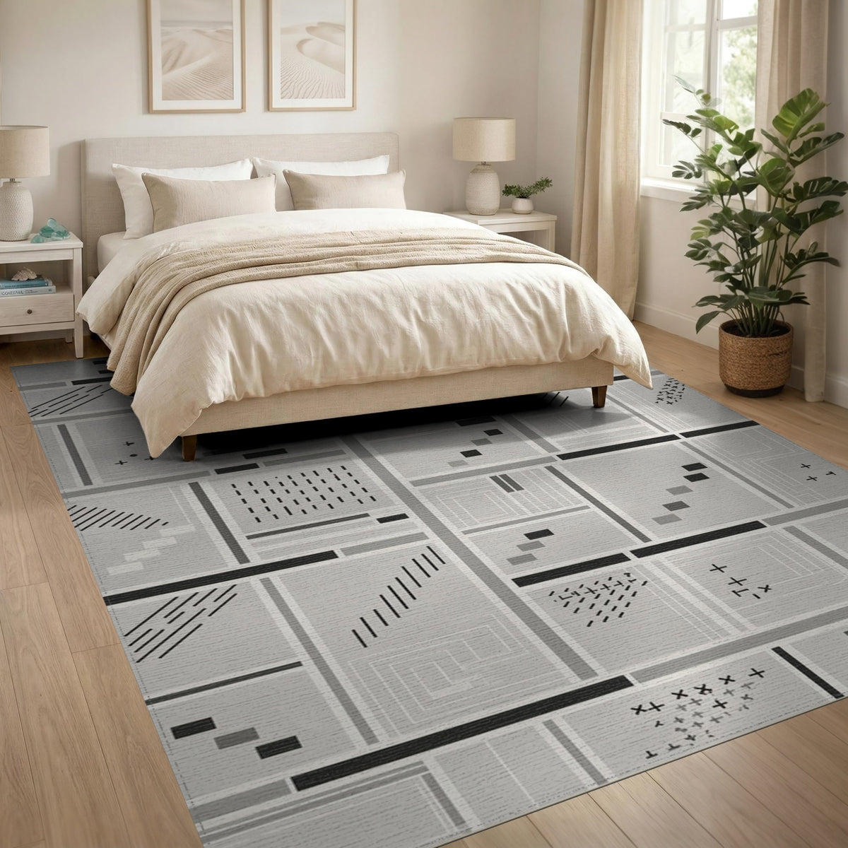 Black White Geometric Modern Area Rug