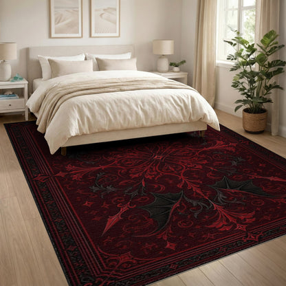 Red Bat Wing Floral Vintage Area Rug