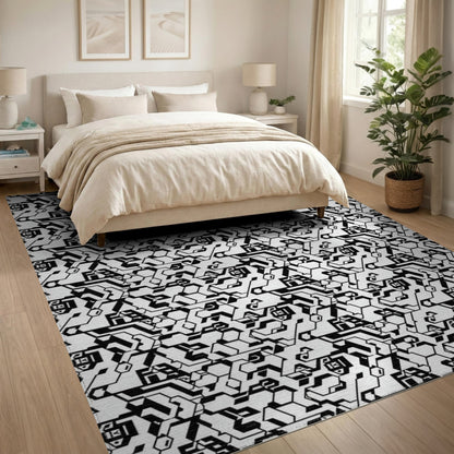 Black and White Black White Geometric Hexagon Area Rug