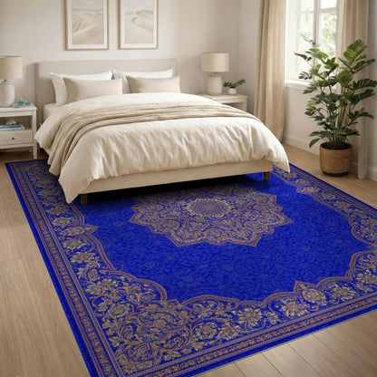 Traditional Persian Blue Gold Traditional Persian Area Rug