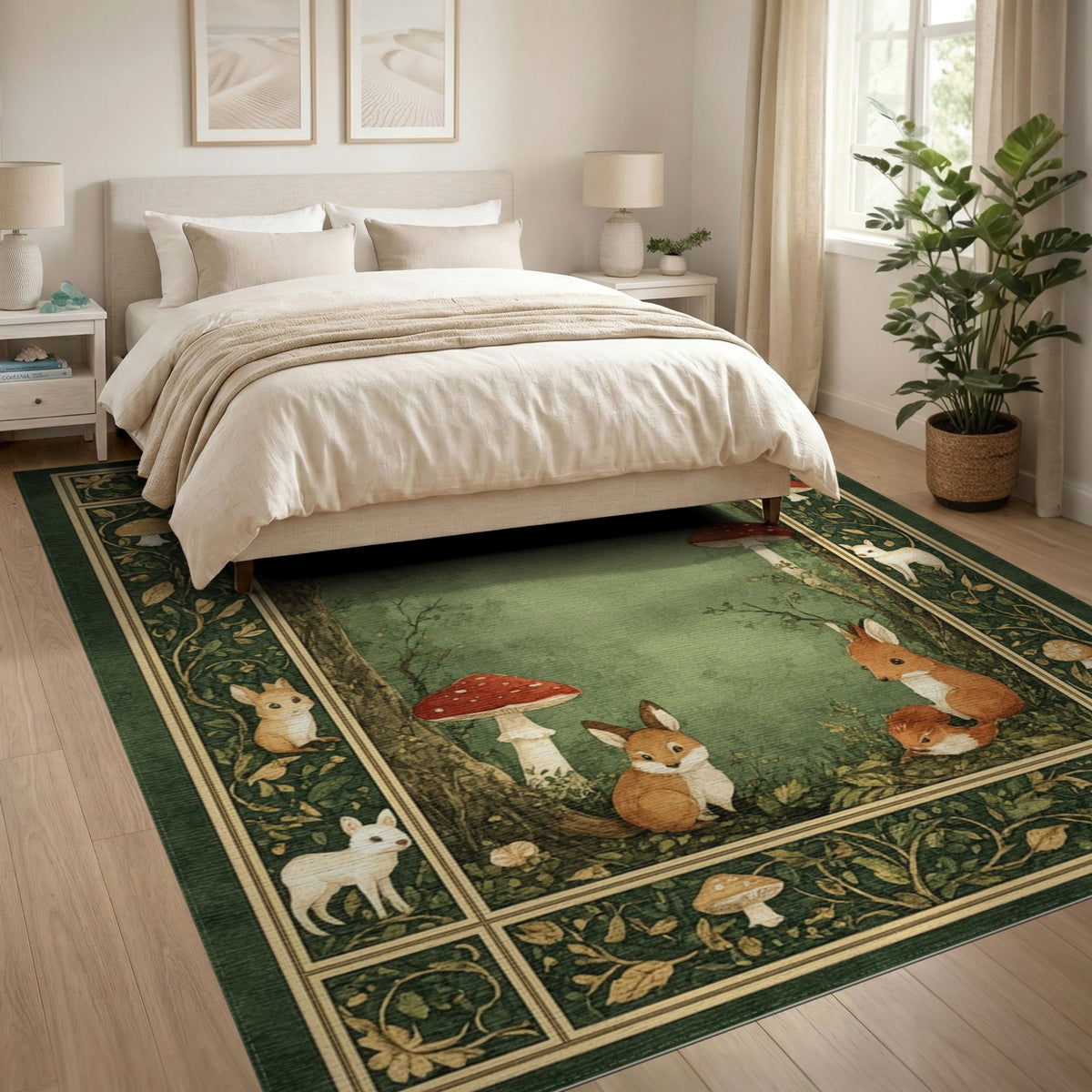 Enchanted Forest Fox and Rabbit Area Rug
