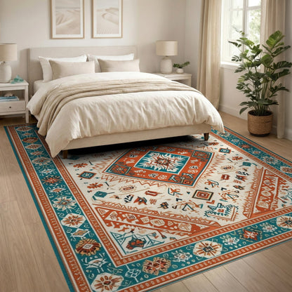 Teal Orange Southwestern Area Rug