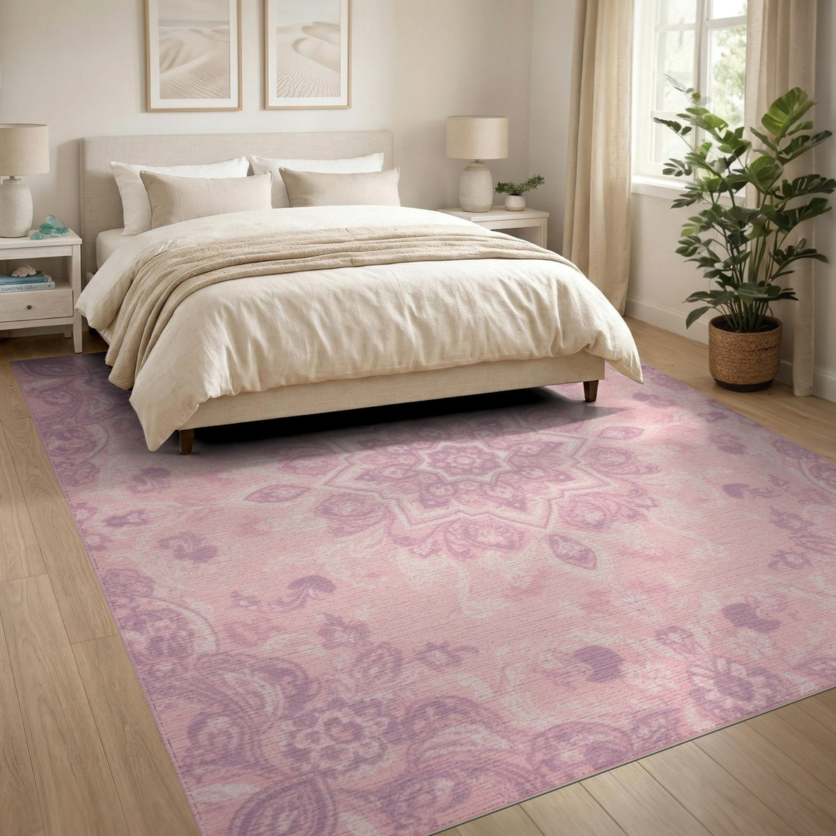 Pink Floral Medallion Area Rug