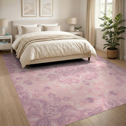 Pink Floral Medallion Area Rug
