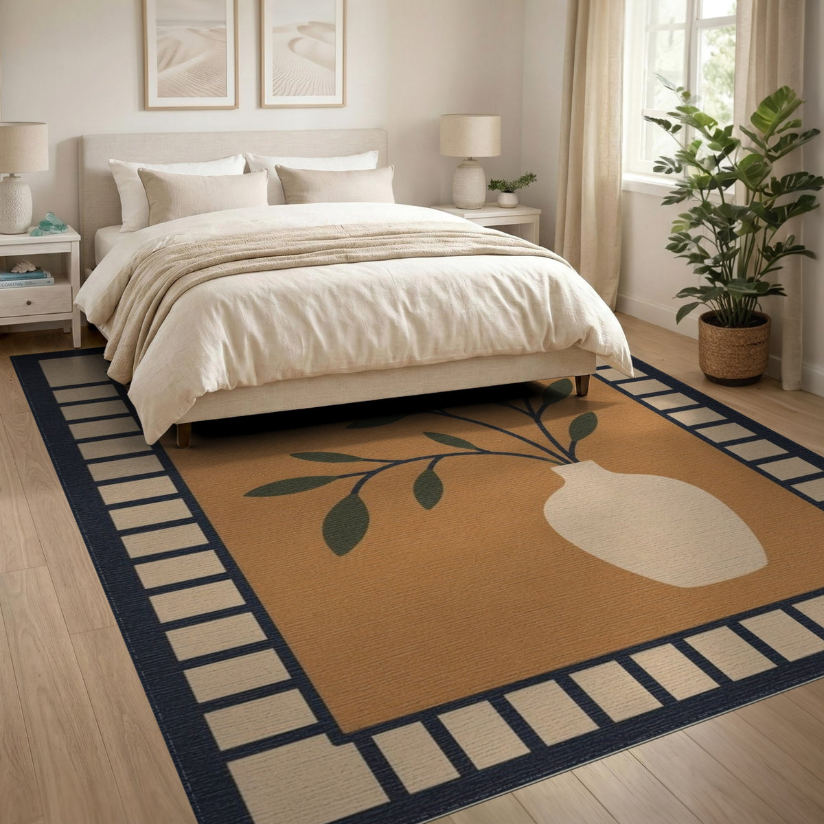 Brown Botanical Vase Area Rug