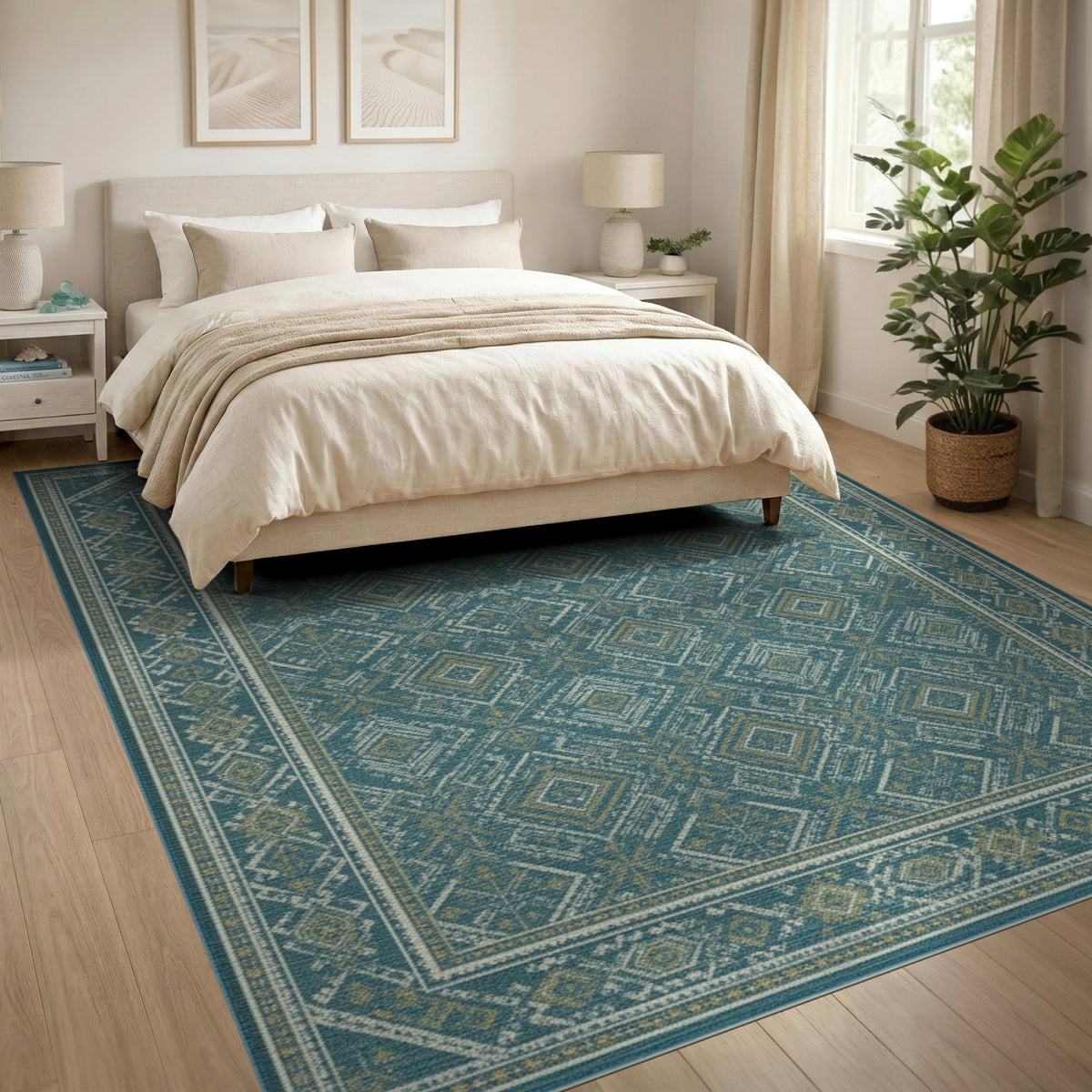 Teal Geometric Diamond Area Rug