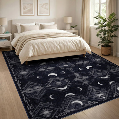 Black White Moon Phase Tribal Area Rug