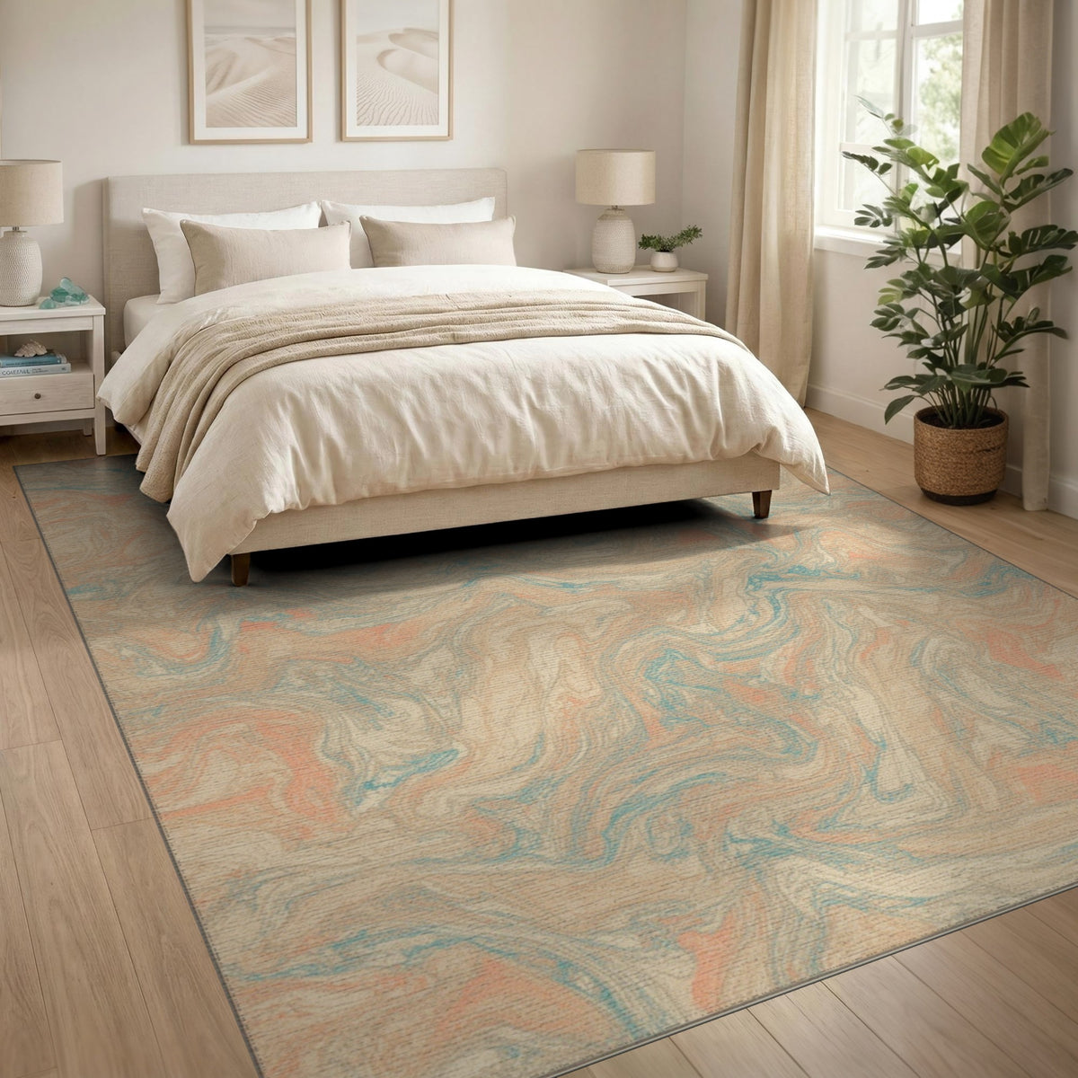 Abstract Marble Swirl Beige Area Rug
