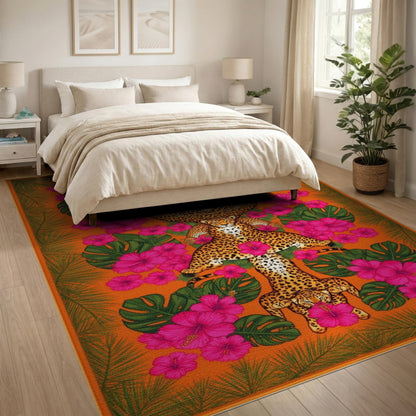 Leopard Hibiscus Orange Area Rug