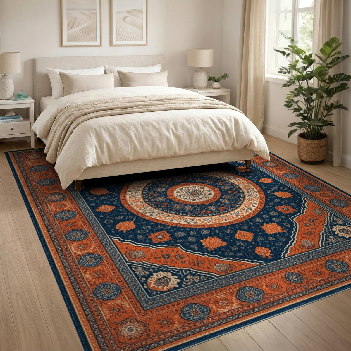 Navy Blue and Teal Navy Blue Orange Persian Medallion Area Rug