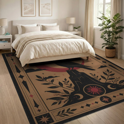 Brown and Tan Mystic Raven Crescent Moon Area Rug