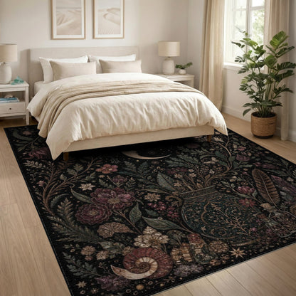Mystical Moon Floral Purple Area Rug