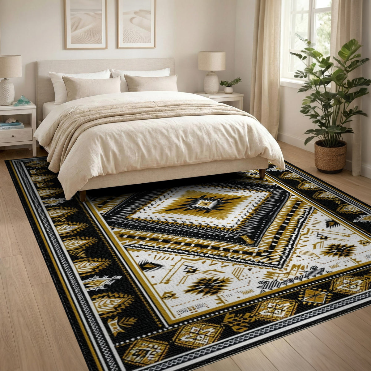 Black Gold Tribal Area Rug