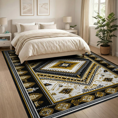 Black Gold Tribal Area Rug