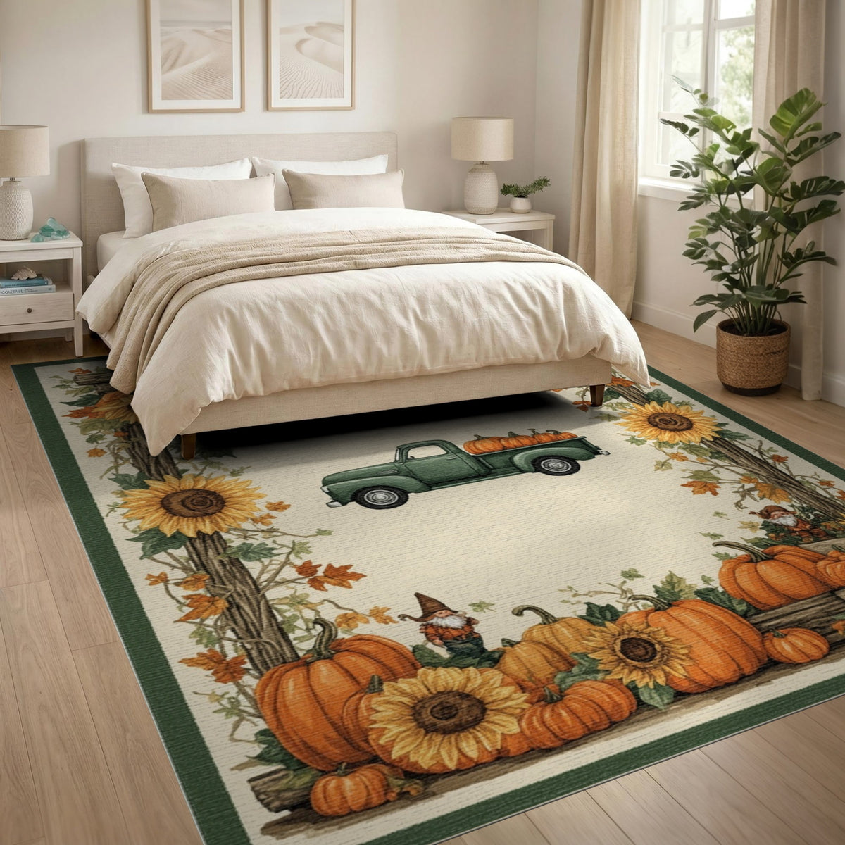 Fall Harvest Truck Gnomes Area Rug