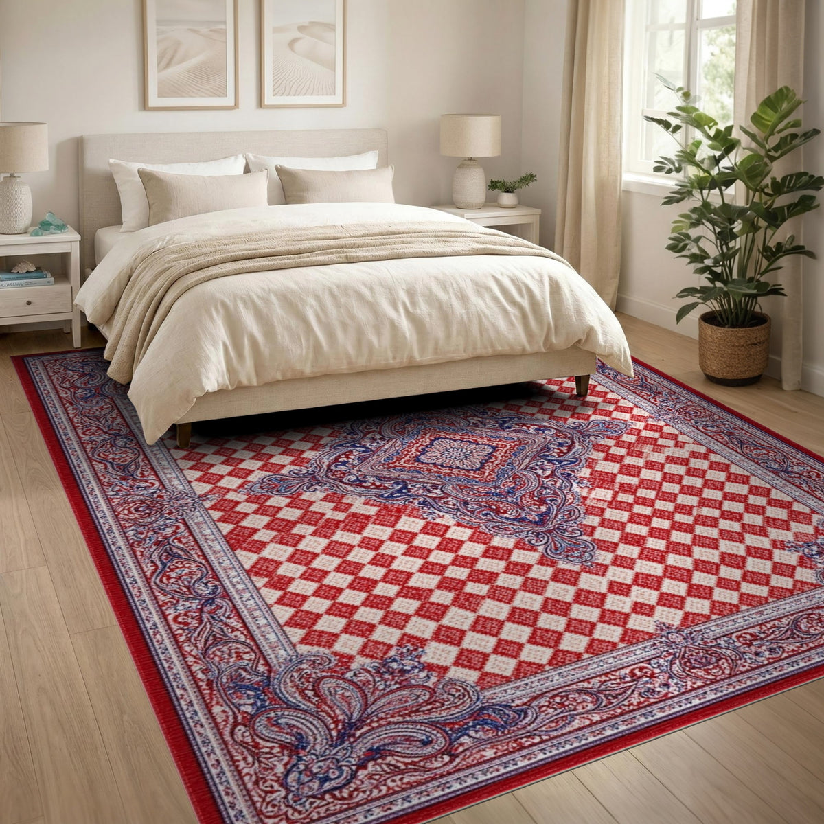 Red Persian Medallion Diamond Area Rug