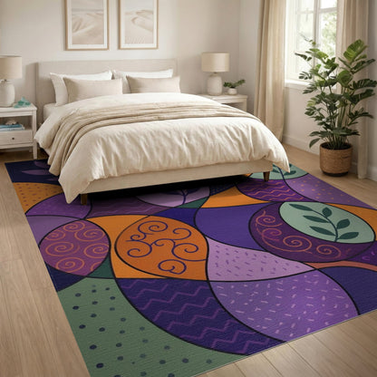 Vibrant Purple Abstract Leaf Area Rug
