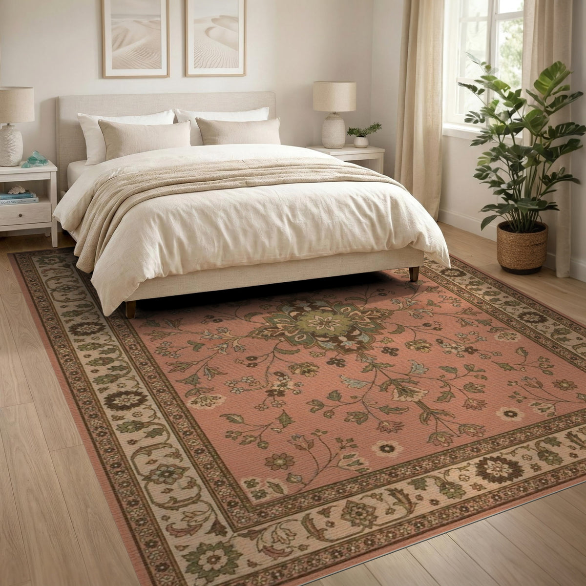 Pink Floral Vintage Medallion Rug