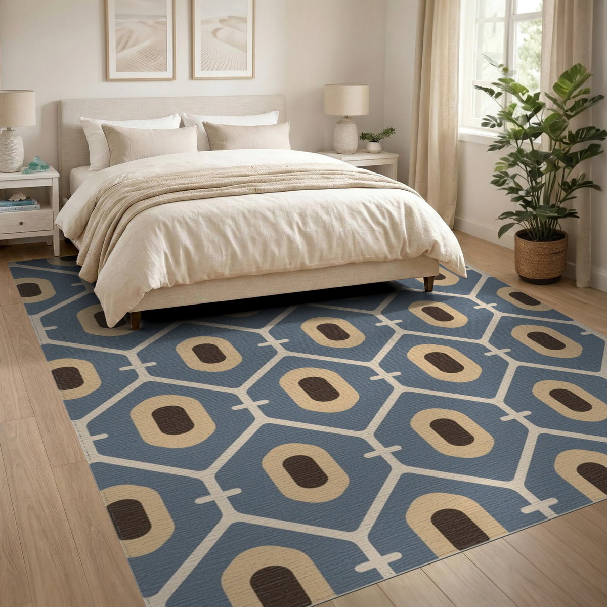 Geometric Modern Blue Geometric Oval Area Rug