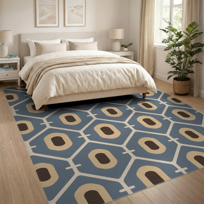 Geometric Modern Blue Geometric Oval Area Rug