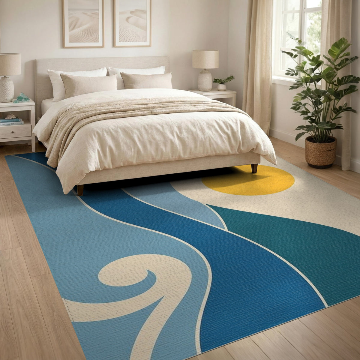 Blue Wave Abstract Area Rug