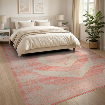 Pink Distressed Vintage Medallion Area Rug