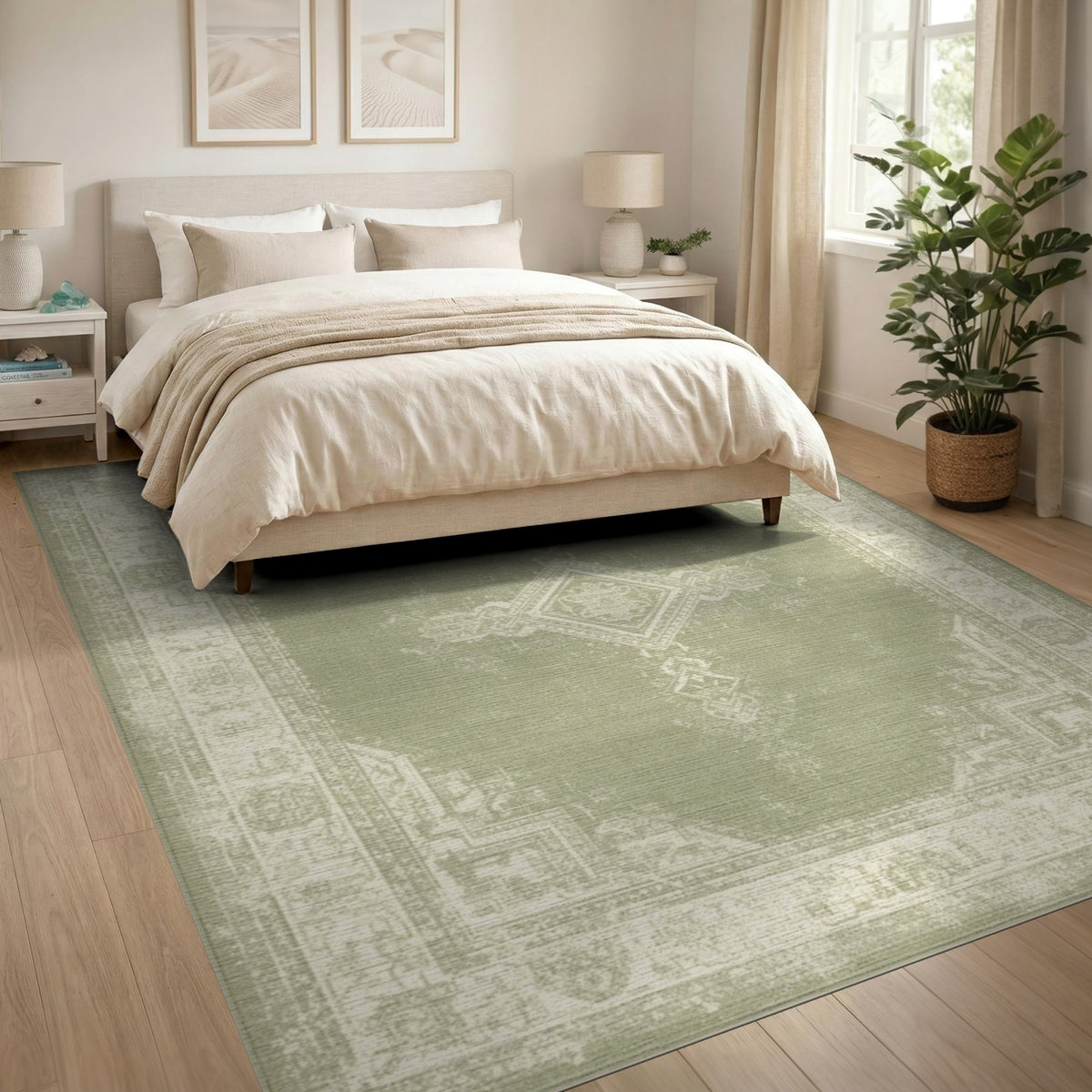 Distressed Vintage Sage Green Distressed Vintage Area Rug