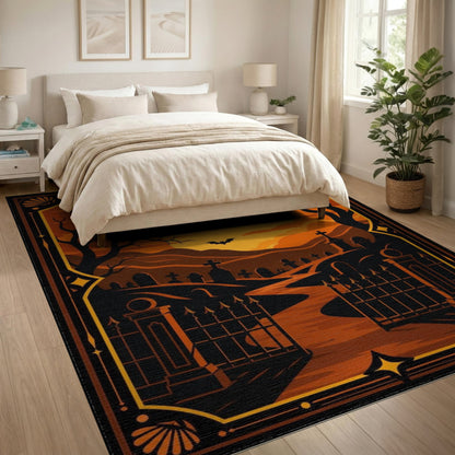 Orange Halloween Graveyard Area Rug