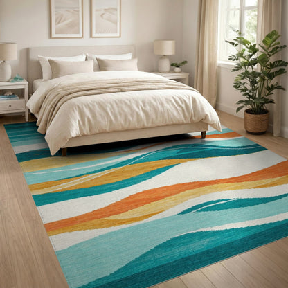 Teal Wave Abstract Area Rug