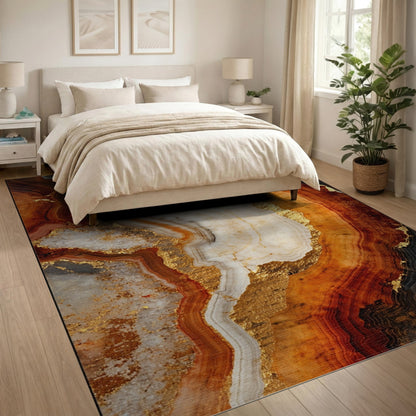 Brown and Gold Layered Marble Area Rug