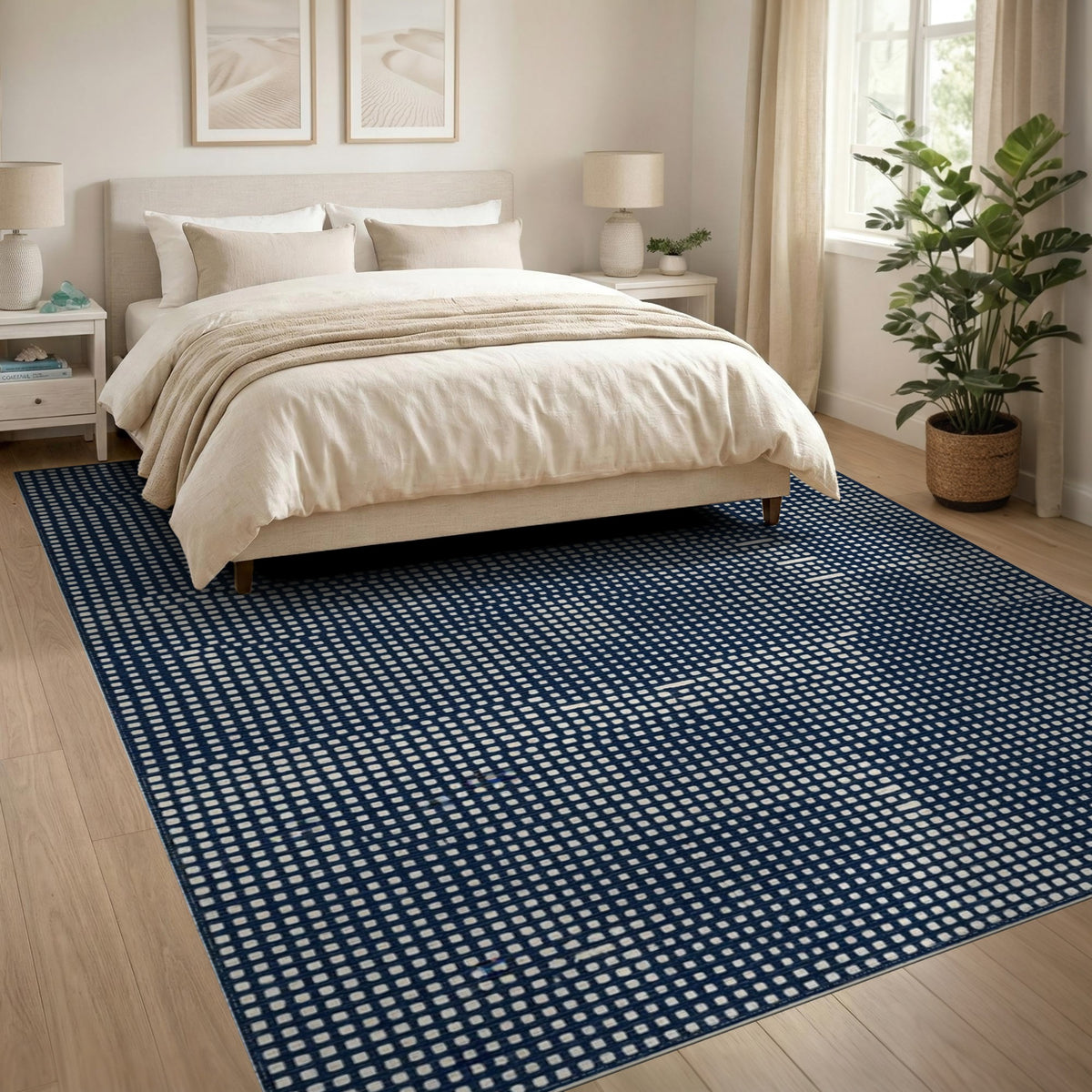 Navy Blue Geometric Dot Area Rug