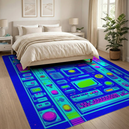 Neon Pixel Tech Washable Area Rug