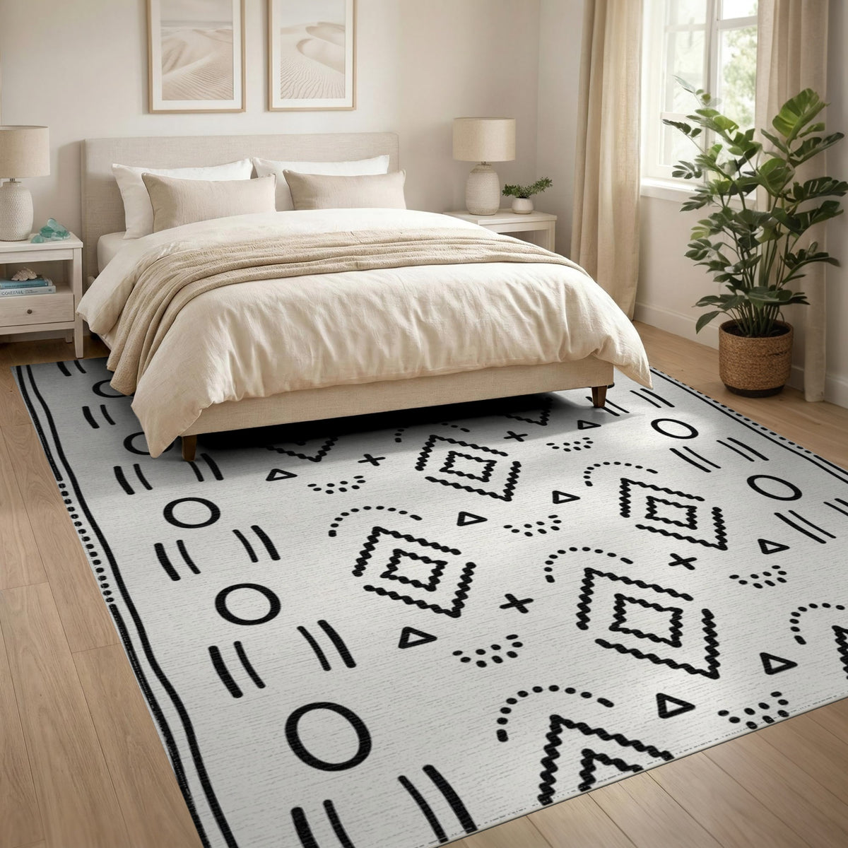 Black White Heritage Tribal Area Rug