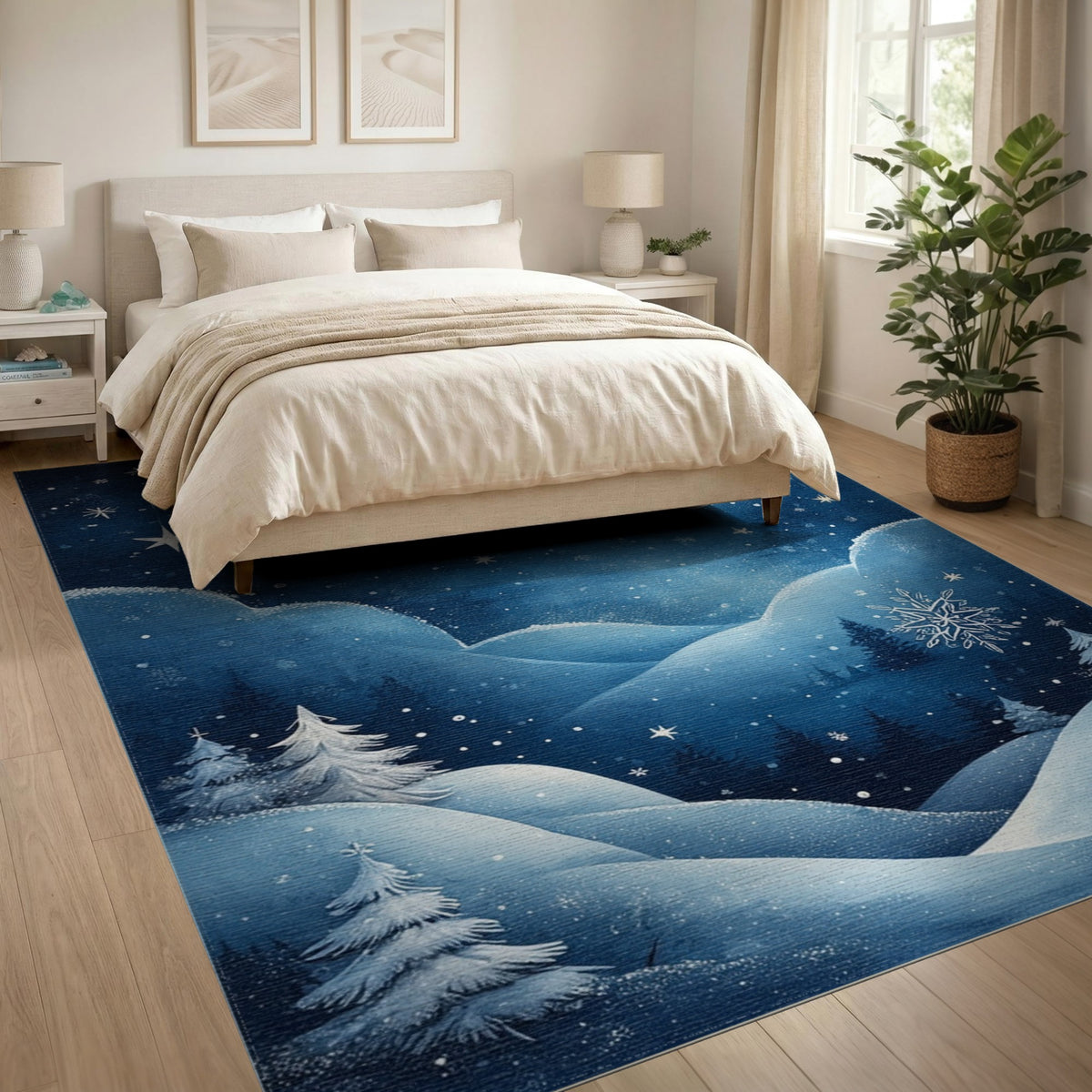 Moonlit Winter Snowscape Area Rug