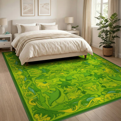 Kids Cartoon Green Dinosaur Kids Cartoon Area Rug