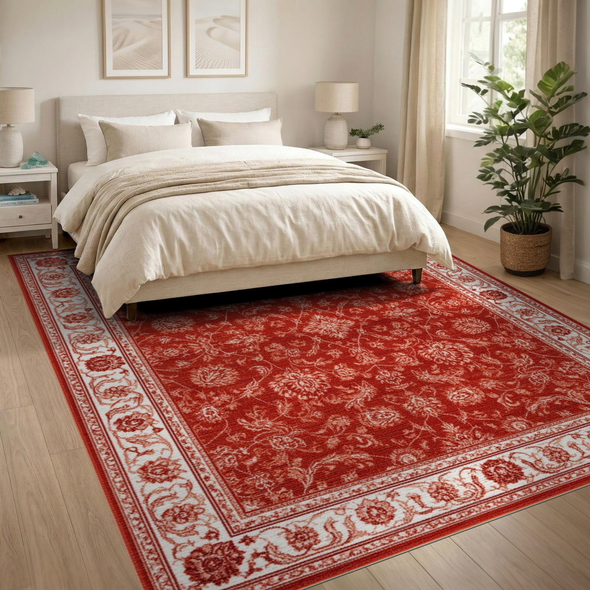 Red Floral Vintage Area Rug