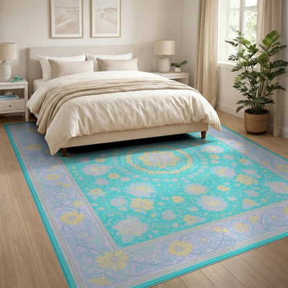 Washable Floral Vintage Teal Floral Vintage Washable Area Rug